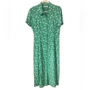 Reformation Sheila Midi Dress Green Floral Print Button Front Size 10